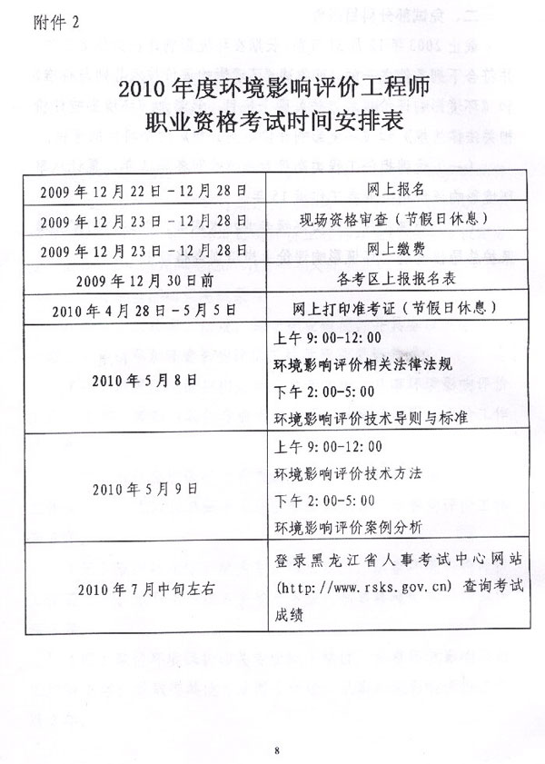 黑龍江省2010年環(huán)境影響評價(jià)工程師考試報(bào)名時(shí)間為12月22日-28日