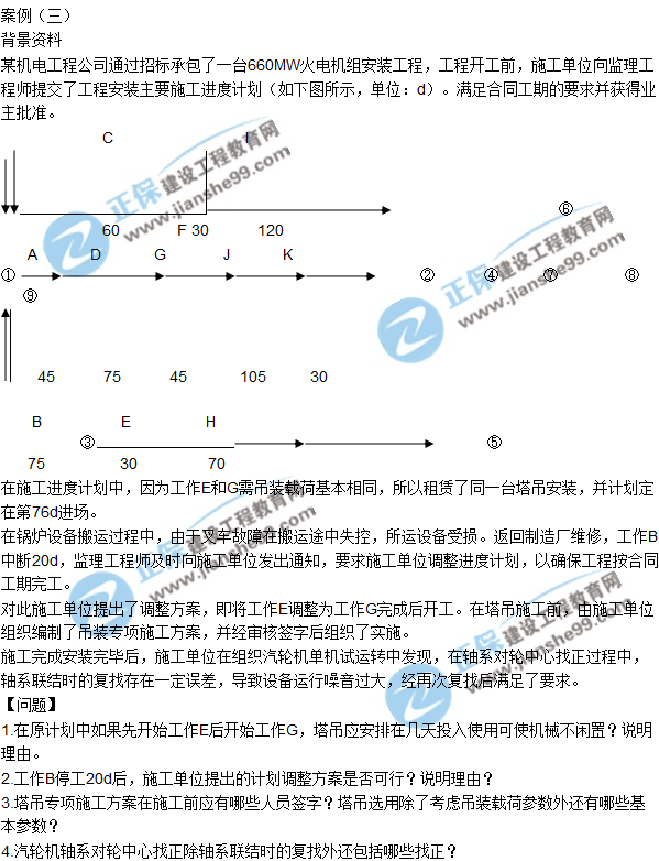 2017一級(jí)建造師《機(jī)電實(shí)務(wù)》試題及答案(案例三)