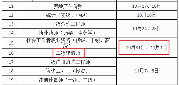 河南二建考試時間 河南二建考試時間
