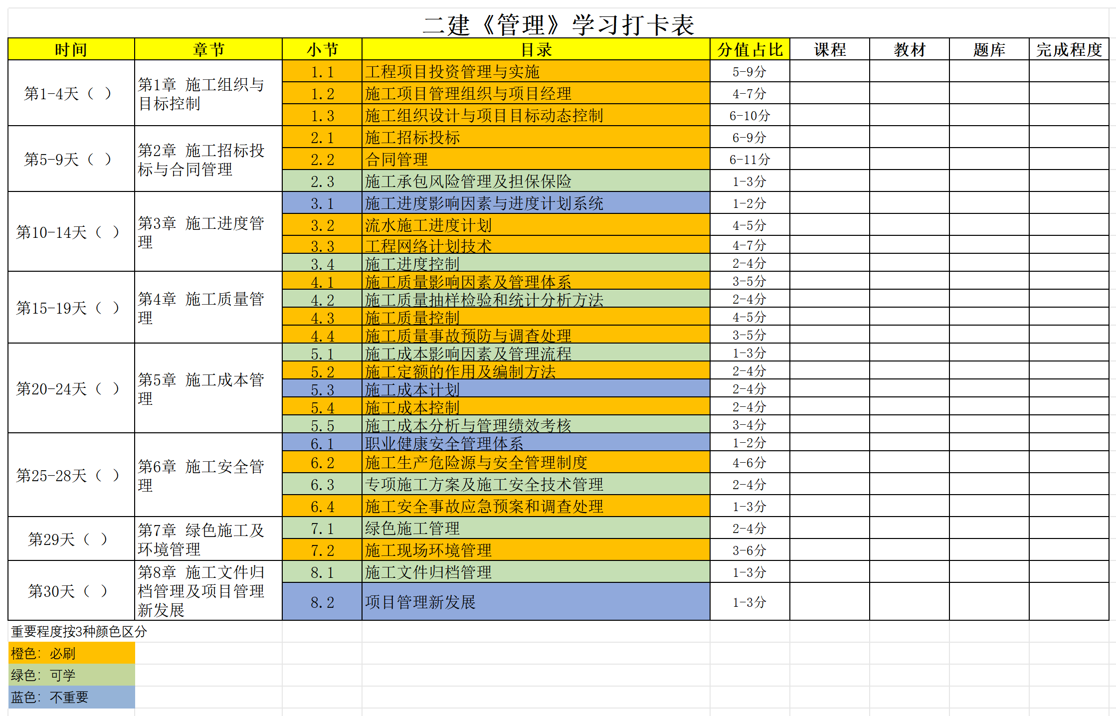 2026年二級(jí)建造師學(xué)習(xí)打卡表_管理12 2026年二級(jí)建造師學(xué)習(xí)打卡表_管理12