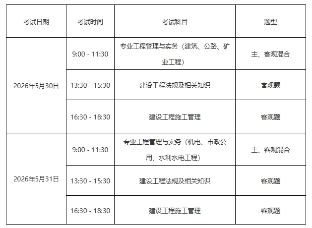 考試科目時間安排